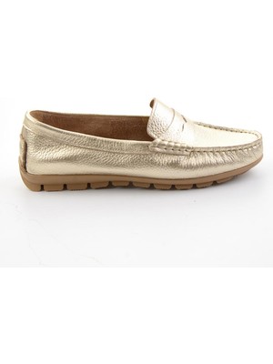 Bambi Gold Hakiki Deri Kadın Loafer Ayakkabı K01680000103