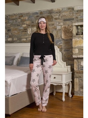 Cossy By Aqua Aqua 26212 Pembe Çizgili Yıldızlı Yarım Düğmeli Pijama Takım