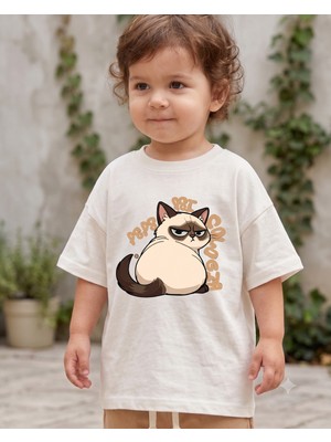 Babytex Kedi Baskılı Çocuk Oversize Tişört Unisex %100 Pamuk Dijital Baskı Günlük Tişört