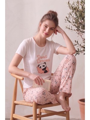 Farya Home Kısa Kollu Desenli Yazlık Kadın Pijama Takımı