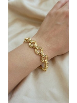 Sassy Takı Iç Içe Ikili Halka Zincir Model Gold Altın Kaplama Çelik Bileklik