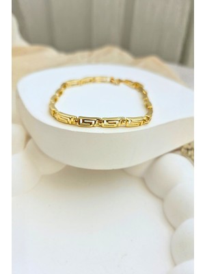 Sassy Takı 14K Altın Kaplama Labirent Desenli Klasik Gold Çelik Bileklik