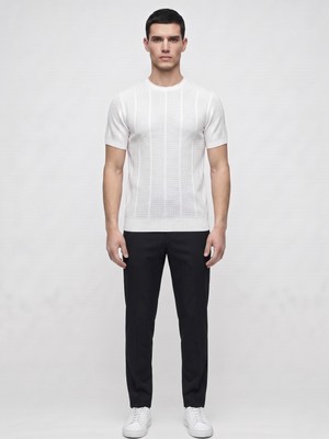 Plus Scorpion Erkek Bisiklet Yaka Kısa Kollu Triko Tişört – Dokulu Örgü Modern Kesim Yazlık T-Shirt