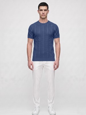 Plus Scorpion Erkek Bisiklet Yaka Kısa Kollu Triko Tişört – Dokulu Örgü Modern Kesim Yazlık T-Shirt