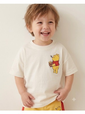 Babytex Sevimli Ayıcık Baskılı Çocuk Oversize Tişört Ekru %100 Pamuk Unisex Tişört