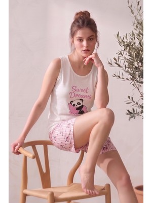 Farya Home Pamuklu Geniş Askılı Desenli Şortlu Pijama Takımı