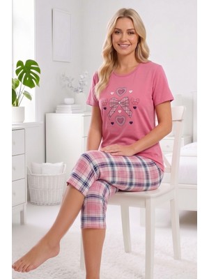 Farya Home Pamuklu Desenli Kısa Kollu Bermuda Kapri Pijama Takımı