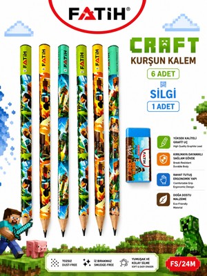 Danacı Kırtasiye Fatih Mini Craft B Kurşun Kalem Seti 6 Mini Craft Kurşun Kalem 1 Mini Craft Silgi Okul Kırtasiye Seti
