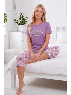 Farya Home Pamuklu Desenli Kısa Kollu Bermuda Kapri Pijama Takımı