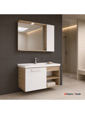 Kale Mare 100 cm Beyaz-Meşe Banyo Dolabı Takımı