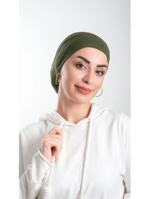 Hürrem Bone Haki Pratik Hazır Geçmeli Tesettür Bone Viskon Kumaş Sade 3003_09