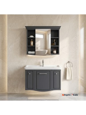 Kale Arte+ 80 Cm Mat Antrasit Banyo Dolabı Takımı (Krom Kulp)