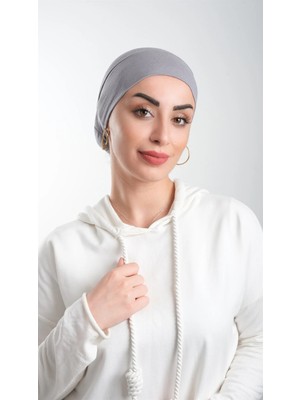 Hürrem Bone Gri Pratik Hazır Geçmeli Tesettür Bone Viskon Kumaş Sade 3003_15