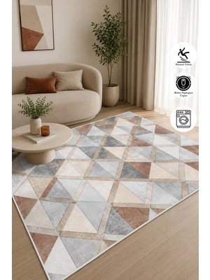 Pelura Halı Geometrik Desen Dijital Baskılı Dekoratif Kaymaz Taban Yıkanabilir Halı Salon Oturma Odası Halısı Yolluk