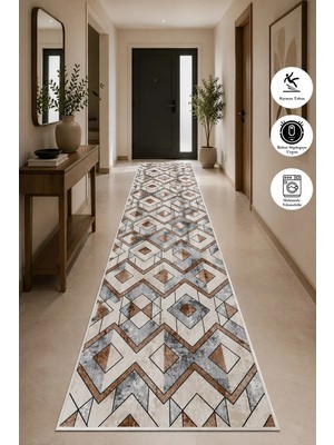 Pelura Halı Pelura Modern Gerometrik Desen Baskılı Yıkanabilir Kaymaz Salon Oturma Odası Hol Antre Halısı Yolluk