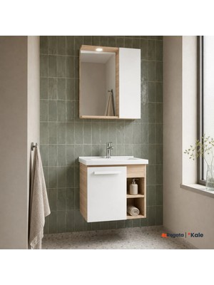 Kale Mare 65 Cm Beyaz-Meşe Banyo Dolabı Takımı