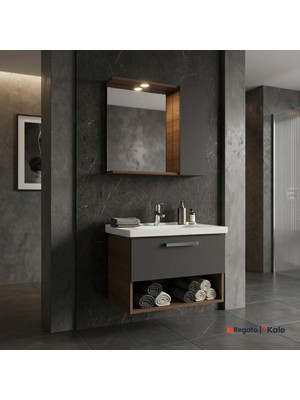 Kale Trevi 80 Cm Antrasit-Ceviz Banyo Dolabı Takımı