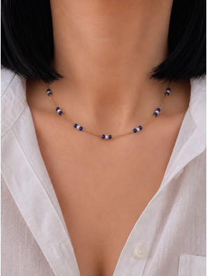 Sun Jewellery Lapis Lazuli Doğal Taş Detaylı Paslanmaz Çelik Gold Kadın Kolye