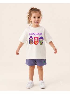 Babytex Çocuk Oversize Baskılı Tişört Huntrix Noodle Kızlar Desenli %100 Pamuk Unisex Tişört
