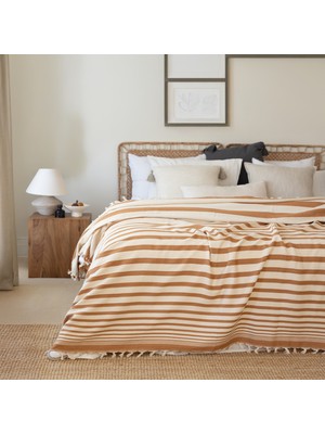 Como Home %100 Pamuk Yatak Örtüsü / Zebra Çizgili Dokuma Çok Amaçlı Pike