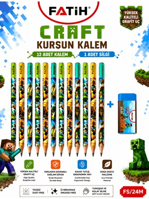 Danacı Kırtasiye Fatih Mini Craft B Kurşun Kalem Seti 12 Mini Craft Kurşun Kalem 1 Mini Craft Silgi Okul Kırtasiye Seti