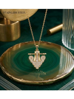 Stainless Steel 316L Çelik Zincir Gold Renk Serenay Model Kolye
