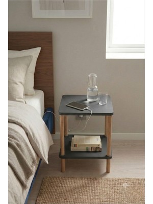 tridihome Doğal Ahşap Görünümlü 2 Katlı Yan Sehpa Minimalist Yatak Yanı Ünitesi Meşe Dokulu Modern Komodin Çok Amaçlı Raf ve Yan Sehpa 43 cm Boy