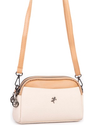 Nas Bag Kadın Mini  Şık Çapraz Çanta  Krem Camel Gofraj