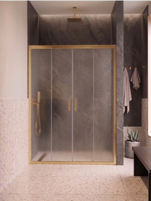 Waterline Ön Cephe 2 Sabit 2 Kayar Gold Profil Buzlu 5 mm Temperli Cam H190 cm