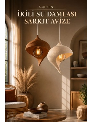 Modern Ikili Su Damlası Sarkıt Avize Beyaz Ampul Hediyeli