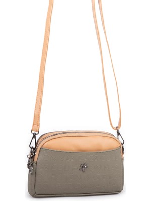 Nas Bag Kadın Mini  Şık Çapraz Çanta  Yeşil Camel Gofraj