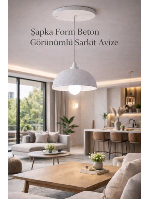 Şapka Form Beton Görünümlü Sarkıt Avize Beyaz Modern Tavan Aydınlatma