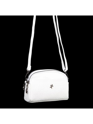 Nas Bag Kadın Mini  Şık Çapraz Çanta  Beyaz Gofraj