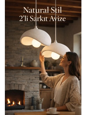 Natural Beton Görünüm 2’li Sarkıt Avize 30X22 – Bohem Modern E27 Duy (Ampul Hediyeli)