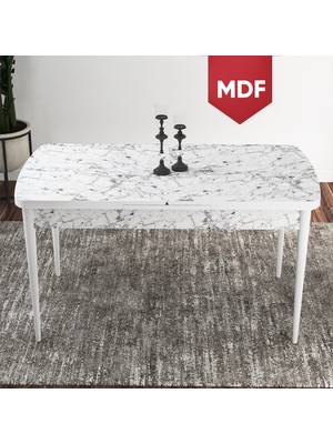 Canisa Kor Serisi 70X114 MDF Açılabilir Beyaz Mermer Desenli Mutfak Masası