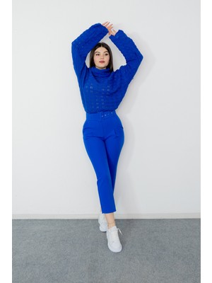 MissVina Kemerli ve Cepli Bilek Boy Kumaş Pantolon 3553
