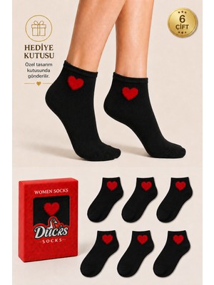 Ducks Socks Kadın Kalp Desenli Patik Çorap Kutulu Pamuklu 6'lı Dikişsiz Hediye Kutulu Çorap