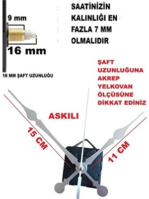 Marvielle Büyük Boy Sessiz Mekanizması - 16MM Şaft, Dayanıklı ve Güvenili - Duvar Saati