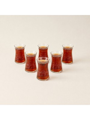 Evidea Kitchen Bloom Ring 6'lı Çay Bardak Seti - Şeffaf / Beyaz