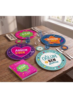 Nesnel Gift Kızım ve Ben Aramızda 30CM Supla ve 9cm Bardak Altlığı Seti Uv Baskı Mdf