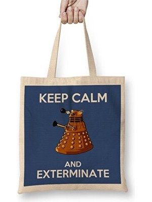 Marvielle Keep Calm Doktor Who Temalı Uzun Saplı Bez Çanta, Pratik ve Şık - Omuz Çantası