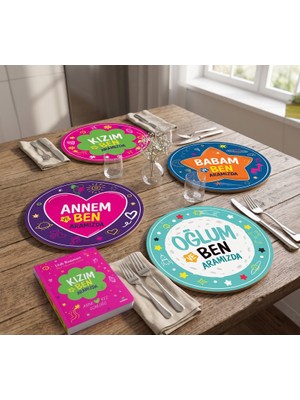 Nesnel Gift Kızım ve Ben Aramızda Günlük ve Aramızda 4'lü Supla Seti Uv Baskı 30 cm Mdf