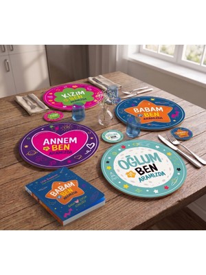 Nesnel Gift Babam ve Ben Aramızda 30CM Supla ve 9cm Bardak Altlığı Seti Uv Baskı Mdf