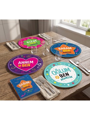 Nesnel Gift Babam ve Ben Aramızda Günlük ve Aramızda 4'lü Supla Seti Uv Baskı 30 cm Mdf