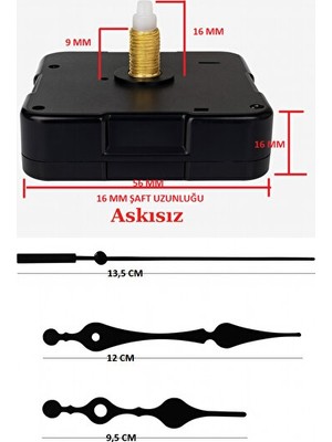 Marvielle Quartz Akar Saat Mekanizması ve Seti, 16 mm Şaft, Askısız - Duvar Saati