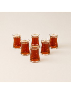 Evidea Kitchen Golden Spring 6'lı Çay Bardak Seti - Şeffaf / Beyaz