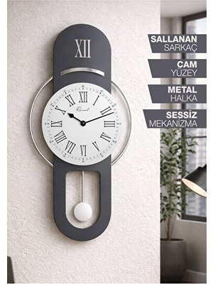 Marvielle 70CM Hareketli Sarkaçlı Cam Yüzeyli , Modern ve Dekoratif Tasarı - Duvar Saati