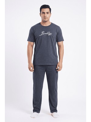 Fames Büyük Beden Yazlık Erkek Brooklyn Yazılı Pijama Takımı