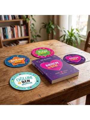 Nesnel Gift Annem ve Ben Aramızda Günlük ve 4'lü Bardak Altlığı Seti Uv Baskı 9 cm Mdf