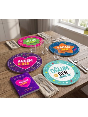 Nesnel Gift Annem ve Ben Aramızda Günlük ve Aramızda 4'lü Supla Seti Uv Baskı 30 cm Mdf